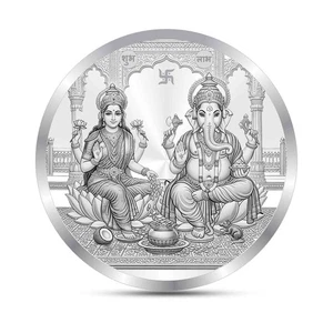 Ganesh Laxmi Coin In Pure Silver / Ganpati Lakshmi Coin 999 Silver For Wealth - Picture 1 of 4