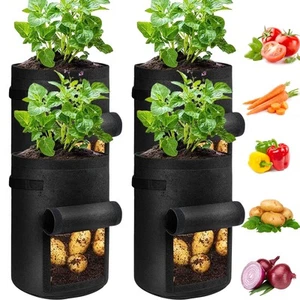 4 Pack Potato Grow Bags 10 Gallon with Flap, Heavy Duty Fabric with Handle an... - Picture 1 of 9