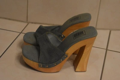 City Snappers  Holz-Clogs High Heels Jeans blau Gr.5,5 neuwertig - Bild 1 von 4