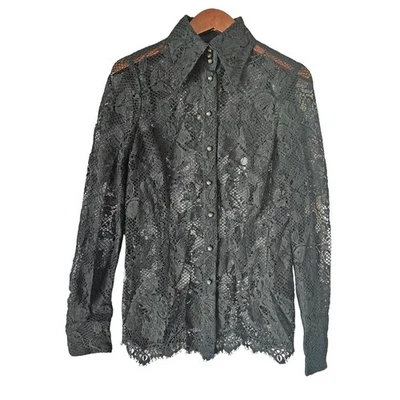 Блузка Dolce & Gabbana черная прозрачная кружевная на пуговицах с длинным рукавом размер 42 TP01 - Изображение 1 из 4