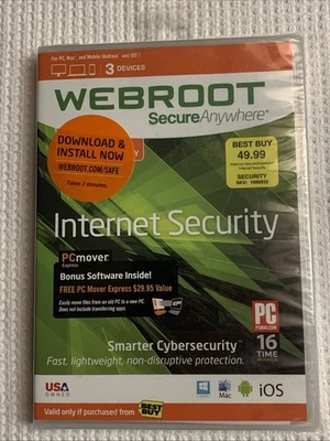 Webroot Internet Security Antivirus 3-Device Pack for PC Mac Mobile NEW SEALED - Image 1 of 2