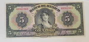 5 Pesos Gypsy 1933ND Banco de Mexico XF/AU, Series I Black seals - Picture 1 of 2