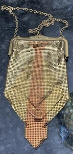 Bolso Cartera De Colección Whiting & Davis Dos Colores Tono Dorado Malla con Cadena Art Deco Corbata 3D - Imagen 1 de 23