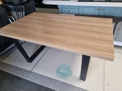 Dining Table 6 Seater Wood Effect Top, Black Metal Legs Ex DISPLAY - Image 1 of 4