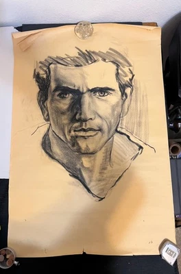 DIBUJO AL CARBÓN MEL GIBSON 24x36 MEL GIBSON PIEZA ORIGINAL RETRATO BOCETO Foto 1 de 4