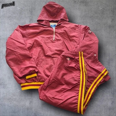 Vintage Champion Track Suit Mens Large Jacket Small Pants Maroon Gold USA 90s - Image 1 of 4