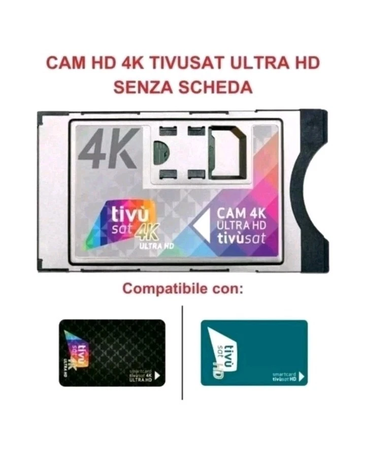 CAM HD 4K TIVUSAT ULTRA SENZA SCHEDA,COMPATIBILE CON SCHEDA COLORE VERDE E NERA - Immagine 1 di 1