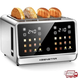 4 Scheiben Smart Touchscreen Toaster 1800 W 6 Bräunungsstufen Auftauen Aufwärmen Neu - Bild 1 von 8