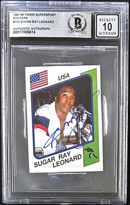 Sugar Ray Leonard Signed 1987-88 Panini Supersport Sticker 151 BAS 17086614 - Image 1 of 2