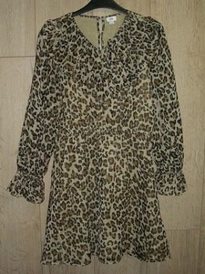 River Island Girls Brown Animal Print Chiffon Long Sleeve Dress Age 12 152cm - Picture 1 of 3