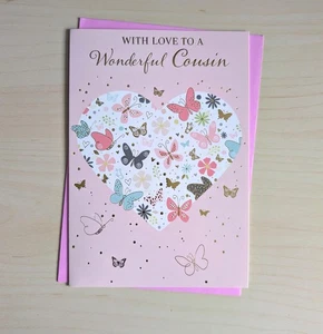 Cousin Birthday Card - Butterflies Heart Her Female Ladies - 7.5"x5.25" - Picture 1 of 3