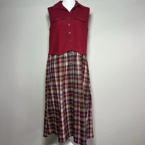 Vintage Jantzen 90s Denim Red White Blue Plaid Maxi Dress Womens Medium Modest - Bild 1 von 15