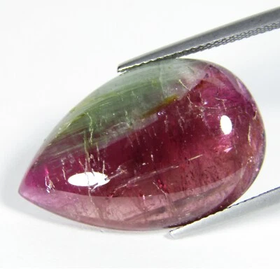 26.77Cts Natural Gorgeous Bi-Color Tourmaline Pear Cabochon Gemstone Ref-VDO - Image 1 of 3