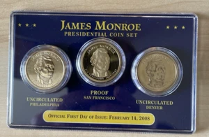 U.S. PRESIDENTIAL COIN SET OF 3 $1 COINS FEBRUARY 14, 2008, JAMES MONROE - Picture 1 of 2