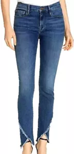Pantalones de mezclilla azules al tobillo deshilachados dobladillo Jeanne ajustados talla 24 - Imagen 1 de 5