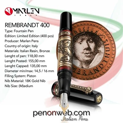 Marlen Rembrandt 400 L.E. Pluma Estilográfica 400 Piezas | Plumín Oro 18K | Resina, Bronce Foto 1 de 4