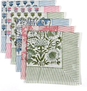 CPC CLOTH NAPKINS SET OF 6 COTTON PRINTED DINNER BLOCK PRINT NAPKINS 18" X 18" - Picture 1 of 6