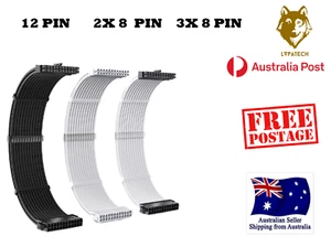 LVPATECH Flex Sleeved PC PSU Power Custom Extension Cables Kit Set Blac/ White - Picture 1 of 2