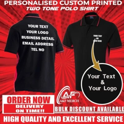 Personalised Custom Printed Unisex Two Tone Polo Shirt Short Sleeve UC117 - Image 1 of 2