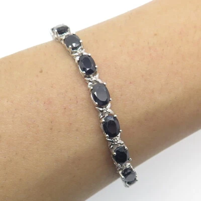 HN HENG NGAI Pulsera de Eslabones "X" Zafiro Corte Ovalado Real Plata de Ley 925 7.25" Foto 1 de 4