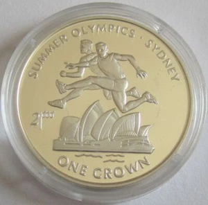 Isle of Man 1 Crown 1999 Olympics Sydney Hurdling Silver - Picture 1 of 2