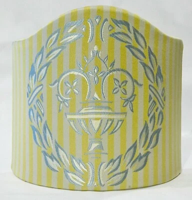 ONE SCALAMANDRE YELLOW BLUE MILK "MONROE ARABESQUE" SILK SCONCE SHIELD LAMPSHADE - Image 1 of 4