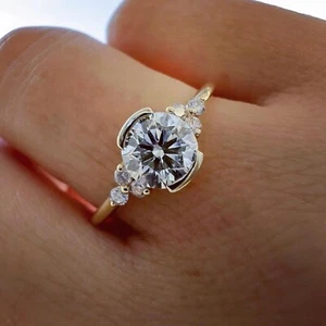 Classic Round Brilliant Cut Moissanite Half Bezel Engagement Ring in 14K Gold - Picture 1 of 7