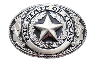 Men Silver Metal Belt Buckle Western Fashion Cowboy Texas State Lone Star Oval - Picture 1 of 6