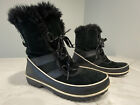 Sorel Women's Ankle Boots Black Faux Fur Shearling Size 8 Snow Lace Up