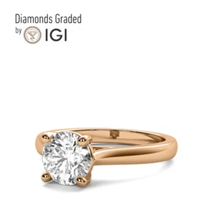 IGI Certified 1.0 Ct F VS1 Round cut Lab Diamond Ring 14K Rose Gold - Picture 1 of 8