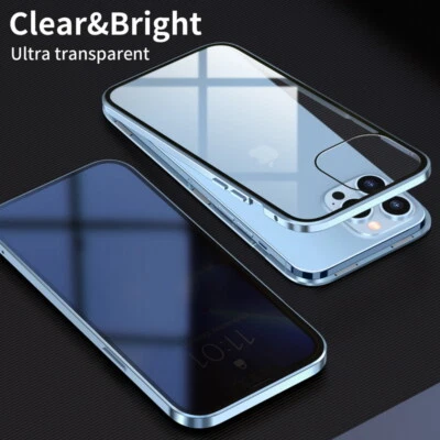 Magnetic Privacy Double Glass Case For iPhone 17 16 15 14 13 Pro Max 360 Cover - Image 1 of 4