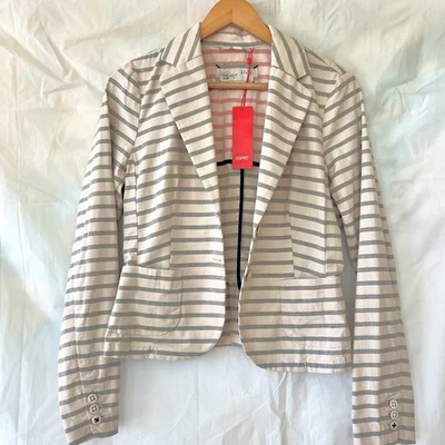 Blazer para mujer Esprit gris y crema a rayas talla 6 EE. UU. NUEVO CON ETIQUETAS- Foto 1 de 4