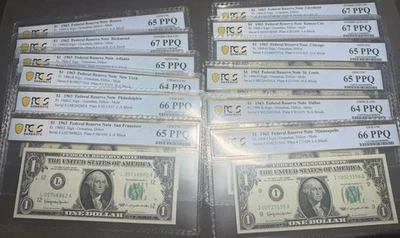 1963 FR 1900 $1 Dollar MULE Federal Reserve Note COLLECTION PCGS EPQ PPQ Lot Set - Image 1 of 4