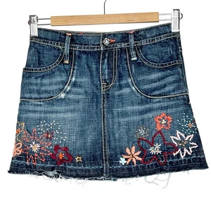 Gap Vintage Y2K Embroidered Jean Skirt Girls Size 12 Womens XS Mini Denim Boho - Picture 1 of 5