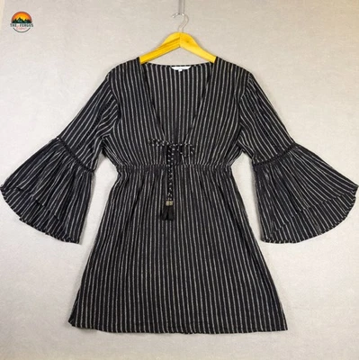 Vestido Blue Island Línea A Negro Blanco Rayas Manga Acampanada Para Mujer Mediano Foto 1 de 4