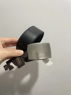 Coach Men’s Reversible Belt Wide Plaque Buckle Pebbled Leather BNWT - image 1 of 4