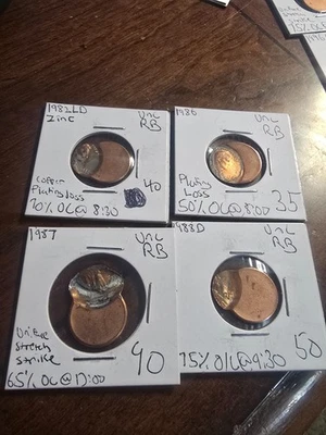 Dealer Overstock MINT ERROR OFF Center Strike Lot 1c 1982, 1986, 1987, 1988D - Image 1 of 4