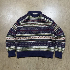 Van Heusen Sweater Chunky Cable Knit Mens Size Medium Geometric 90s USA MADE - Picture 1 of 7