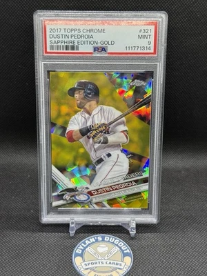 2017 Topps Chrome Sapphire Edition Dustin Pedroia #321 Gold Sapphire /5 PSA 9 - Image 1 of 4