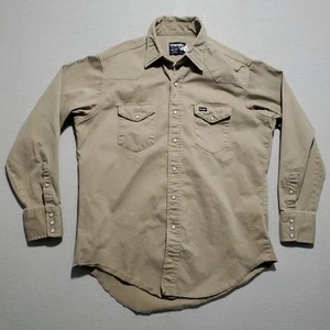 Wrangler Brush Popper Hemd Herren XL Vintage Made in USA Khaki Hellbraun Western Arbeit Papa - Bild 1 von 7