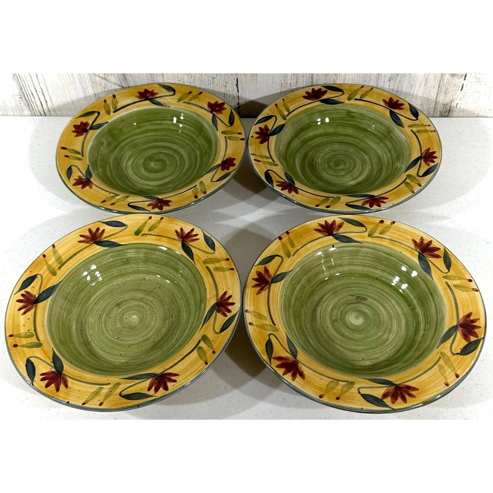 Pier 1 Elizabeth Juego de 4 cuencos de sopa de gres pintado a mano de 9,5" florales Foto 1 de 4