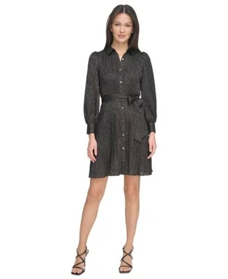 Camisa feminina DKNY pincel jacquard plissada preta tamanho 10 $159 - Imagem 1 de 4