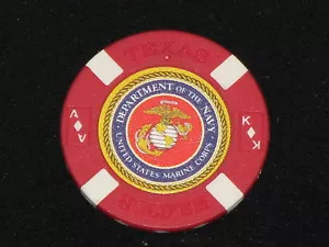 USMC Red Poker Chip Golf Ball Marker Card Guard Marine Corps Navy Texas Hold Em - Picture 1 of 1