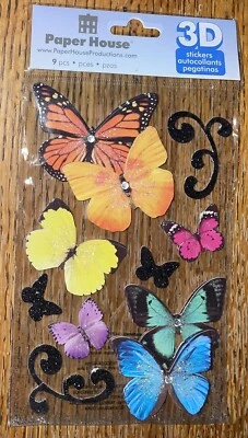 3D PAPER HOUSE Colorful Butterflies Monarch Butterfly Scrolls Scrapbook Stickers - Image 1 of 4