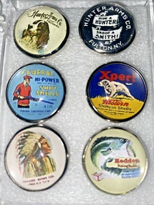 Set of 6 Handmade Glass Dome  Vintage Sportsmans  (6 different) Picture Buttons - Picture 1 of 4