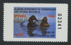 ALABAMA, #10 STATE DUCK STAMP "Canvasbacks" 1988  Mint Never Hinged - Picture 1 of 1