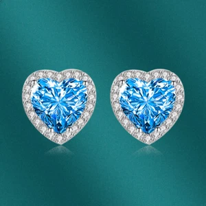 925 Silver Earrings for Women- Cubic Zirconia Heart Stud Earrings for Ladies gir - Picture 1 of 27