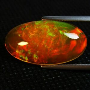 8.58Ct Natural Color Play Ethiopian Orange Opal Oval Cabochon Loose Gem REF VOD