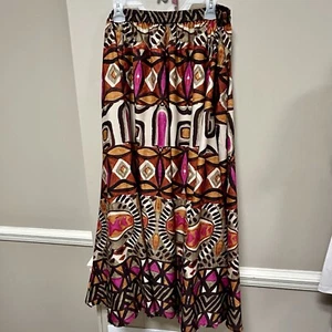Cato Sz L Brown Black Pink & Ivory BOHO Maxi Full Skirt Pull On NWT - Picture 1 of 6