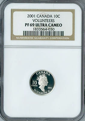 2001 CANADA SILVER 10 CENTS VOLUNTEERS NGC PF69 UCAM FINEST GRADE . - Image 1 of 4